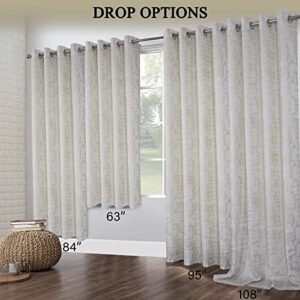 always4u White Soft Velvet Curtains 108 Inch Length Long Luxury Bedroom Curtains Gold Foil Print Window Curtains for Living Room Set of 2