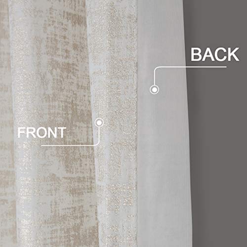 always4u White Soft Velvet Curtains 108 Inch Length Long Luxury Bedroom Curtains Gold Foil Print Window Curtains for Living Room Set of 2