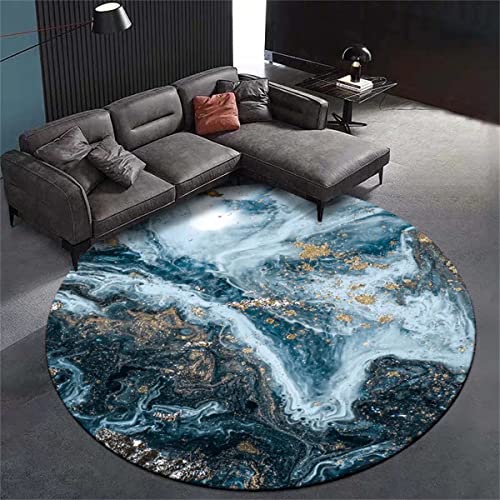 Dsopoy Circle Rugs for Living Room Abstract Marble Area Rugs Washable Round Rug 4ft Large Circle Area Rug for Bedroom Round Ocean Rug Blue…