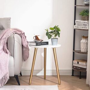 Apicizon Round Side Table, White Nightstand Coffee End Table for Living Room, Bedroom, Small Spaces, Easy Assembly Boho Side Table Home Decor Bedside Table with Glod Wood Legs 16.5 Inch (Gold)