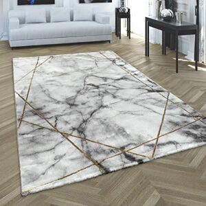 marble patten area rug in gold cream for living room with contour cut, size: 3’11” x 5’7″