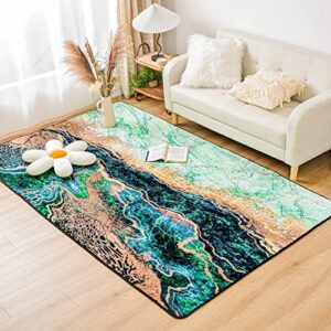 meeting story marble area rug colorful large carpet glittering like gold exotic marble pattern design for bedroom living room sitting space decoration (green, 5 x 8 feet)