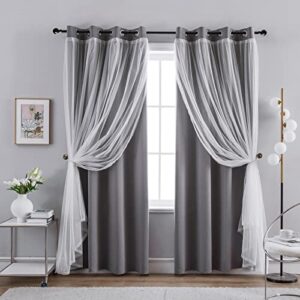 anytime home curtains blackout and sheer layered solid window curtain panel pair with grommet top, 52wx84l,grey