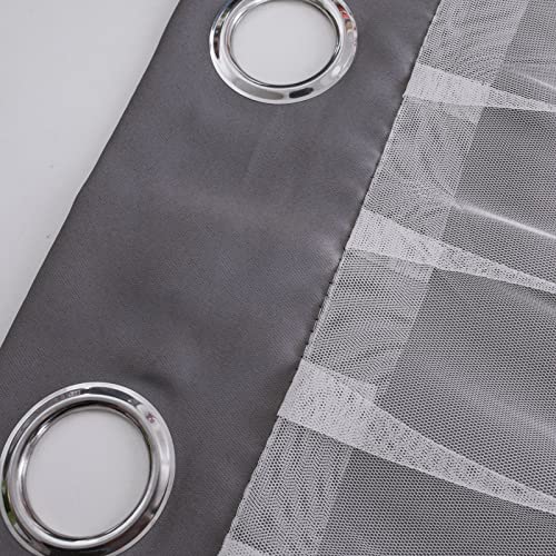 Anytime Home Curtains Blackout and Sheer Layered Solid Window Curtain Panel Pair with Grommet Top, 52Wx84L,Grey