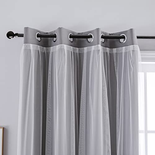 Anytime Home Curtains Blackout and Sheer Layered Solid Window Curtain Panel Pair with Grommet Top, 52Wx84L,Grey