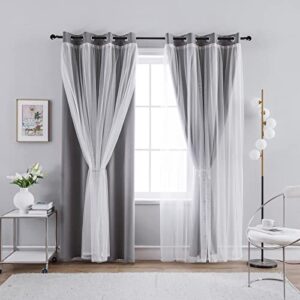 Anytime Home Curtains Blackout and Sheer Layered Solid Window Curtain Panel Pair with Grommet Top, 52Wx84L,Grey