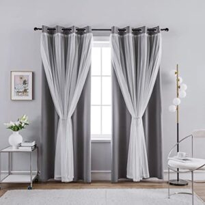 Anytime Home Curtains Blackout and Sheer Layered Solid Window Curtain Panel Pair with Grommet Top, 52Wx84L,Grey