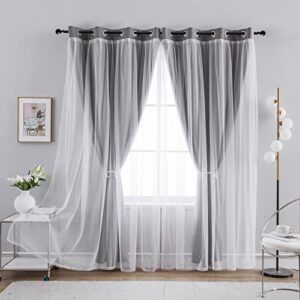 Anytime Home Curtains Blackout and Sheer Layered Solid Window Curtain Panel Pair with Grommet Top, 52Wx84L,Grey