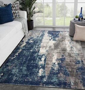 luxe weavers modern area rugs with abstract patterns 7681 – medium pile area rug, dark blue, light blue / 4 x 5