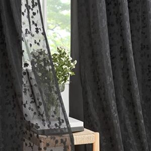 jubilantex full blackout curtains + leaf sheer window panels, mix and match style double layer window treatment sets for bedroom living room, 4 panels 52″ w x 84″ l, black and black