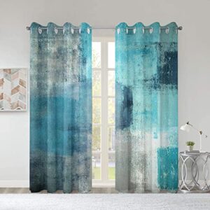 TOMWISH Turquoise Window Curtain Panels Grommet Blackout Curtains Turquoise Grey Abstract Art Painting Modern Patio Blackout Curtains for Living Room Bedroom Window Treatment Set 52 X 84 Inch 2 Panel