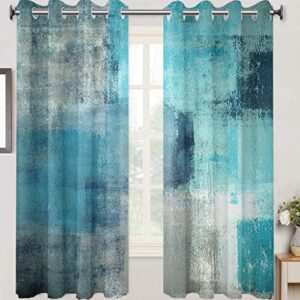 TOMWISH Turquoise Window Curtain Panels Grommet Blackout Curtains Turquoise Grey Abstract Art Painting Modern Patio Blackout Curtains for Living Room Bedroom Window Treatment Set 52 X 84 Inch 2 Panel