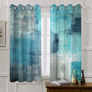 TOMWISH Turquoise Window Curtain Panels Grommet Blackout Curtains Turquoise Grey Abstract Art Painting Modern Patio Blackout Curtains for Living Room Bedroom Window Treatment Set 52 X 84 Inch 2 Panel