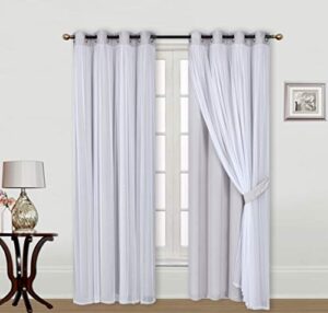 ecm. catarina layered solid blackout and sheer window curtain panel pair with grommet top 2 layered (cloud grey, 2pc 52″ x 84″)