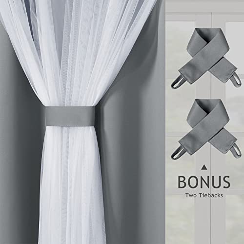 BONZER White Sheer Tulle Overlay Blackout Curtains Grommet Top Mix and Match Curtains for Living Room, Cloud Grey, 52x84 Inch, Set of 2 Panels