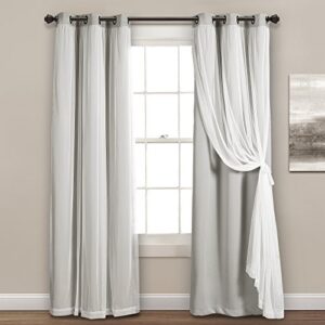 lush decor sheer grommet curtains panel with insulated blackout lining, room darkening window curtain set (pair), 38″w x 84″l, light gray