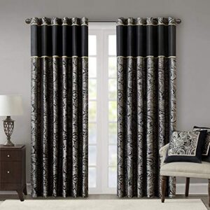 black curtains for living room , traditional back tab curtains for bedroom , aubrey jacquard rod pocket window curtains , 50×84″, 2-panel pack