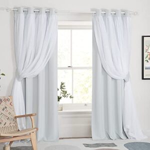 pony dance double layer curtains – white curtains 84 inches long with sheer overlay nursery panels for bedroom/living/dining room, 52 w by 84 l, greyish white, 2 pieces