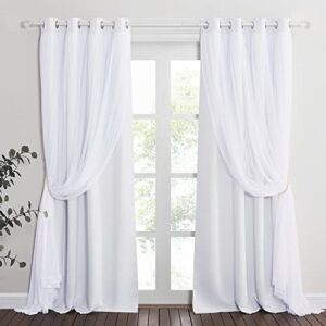 pony dance living room curtains 84 inch length – sheer overlay curtains, 52 inches wide, window treatment panels, cortinas de sala elegantes (winter white, set of 2, with extra tie-backs)