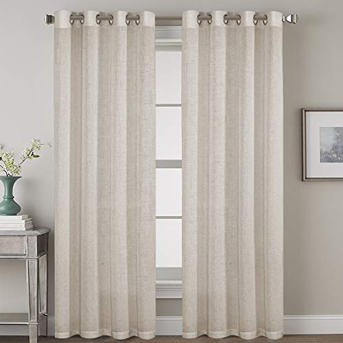 H.VERSAILTEX Living Room Linen Curtains Home Decorative Nickel Grommet Curtains Privacy Added Energy Saving Light Filtering Window Treatments Draperies for Bedroom, Angora, 2 Panels, 52 x 84 - Inch