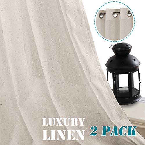 H.VERSAILTEX Living Room Linen Curtains Home Decorative Nickel Grommet Curtains Privacy Added Energy Saving Light Filtering Window Treatments Draperies for Bedroom, Angora, 2 Panels, 52 x 84 - Inch