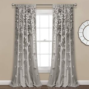 lush decor riley window curtain sheer ruffled textured bow window panel for living, dining room, bedroom (single), 54″w x 84″l, light gray