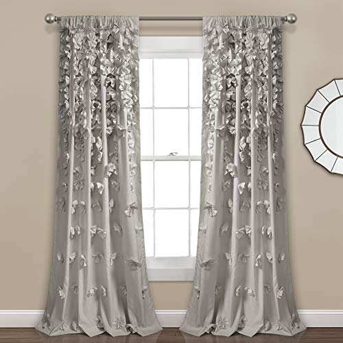 Lush Decor Riley Window Curtain Sheer Ruffled Textured Bow Window Panel for Living, Dining Room, Bedroom (Single), 54"W x 84"L, Light Gray