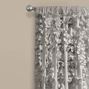 Lush Decor Riley Window Curtain Sheer Ruffled Textured Bow Window Panel for Living, Dining Room, Bedroom (Single), 54"W x 84"L, Light Gray