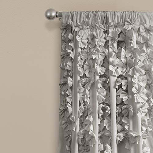 Lush Decor Riley Window Curtain Sheer Ruffled Textured Bow Window Panel for Living, Dining Room, Bedroom (Single), 54"W x 84"L, Light Gray