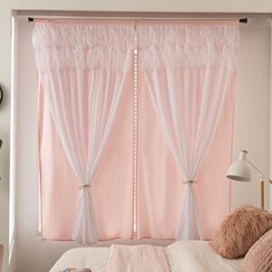 gy nursery curtains catarina layered solid blackout and sheer window curtain panel pair for kids/ girls bedroom living room nursery, blush pink, 42×63 inch, set of 2 panels