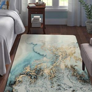 lahome marble washable area rug – 3’x5′ bedroom bathroom entryway rug non-slip accent distressed blue throw rug floor carpet for kitchen entry laundry living room rug decor (3’x 5’, blue)