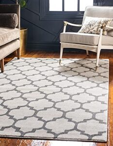 unique loom trellis collection modern morroccan inspired with lattice design area rug, rectangular 4′ 1″ x 6′ 1″, beige and gray/gray