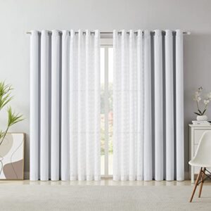lefeng set of 4 curtain panels mix and match geo 100 full blackout curtains & geometric woven sheer for bedroom living room, thermal insulated energy efficient noise reducing, 52 x 63 inch, white