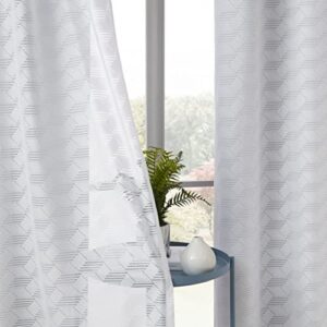 lefeng Set of 4 Curtain Panels Mix and Match GEO 100 Full Blackout Curtains & Geometric Woven Sheer for Bedroom Living Room, Thermal Insulated Energy Efficient Noise Reducing, 52 x 63 inch, White