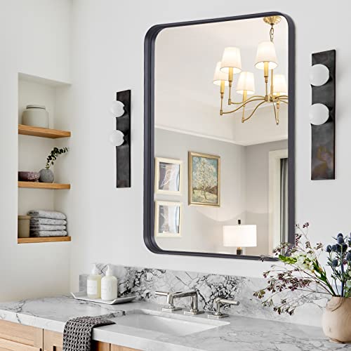 KOCUUY Bathroom Mirror, 30" x 40" Wall Mirror with Matte Black Metal Frame, Decorative Rectangular Vanity Mirror for Bedroom Bathroom Living Room Entryway (Horizontal/Vertical)