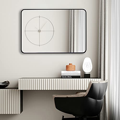 YMOND Black Large Mirror 30x40 Inch Wall Mirrors for Wall, Brushed Aluminum Frame Rounded Corner Design Bathroom Mirrors for Wall, Hangs Horizontal or Vertical