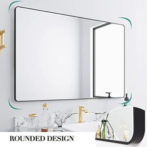 YMOND Black Large Mirror 30x40 Inch Wall Mirrors for Wall, Brushed Aluminum Frame Rounded Corner Design Bathroom Mirrors for Wall, Hangs Horizontal or Vertical