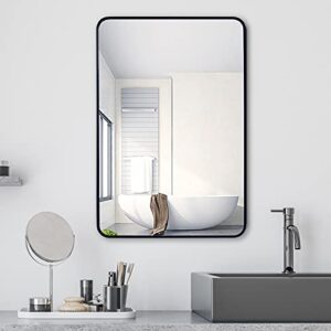 YMOND Black Large Mirror 30x40 Inch Wall Mirrors for Wall, Brushed Aluminum Frame Rounded Corner Design Bathroom Mirrors for Wall, Hangs Horizontal or Vertical