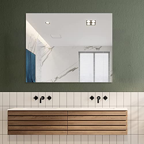 Mirrorons Frameless Mirror, Wall Mirror 40" x 32", Modern Rectangle Bathroom Mirrors for Wall with Polished Edge, Horizontally or Vertically. Upgraded Shatterproof Mirror, Entryways, Bathroom, Gym.