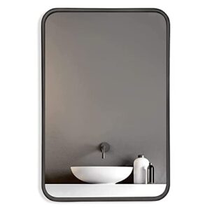 HOWOFURN 24’’x36’’ Bathroom Mirror, Rectangular Black Vanity Mirror, Wall Mount Mirror for Bathroom, Metal Frame, Gourd Hooks, Vertical & Horizontal Hung for Bedroom, Bathroom, Living Room