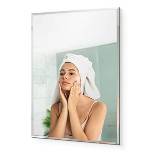 rectangular bathroom wall mirror 30″ x 40″ with safety backing | mounted hooks | stylish 1″ beveled silver vanity mirror by fab glass and mirror