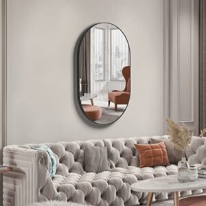 CASSILANDO Oval Mirror, 20"×30" Oval Bathroom Mirror, Metal Frame Mirror, Hang Horizontally or Vertically Unique Wall Mounted Mirror, Black Vanity Mirror for Living Room, Bathroom, Bedroom, Entryway