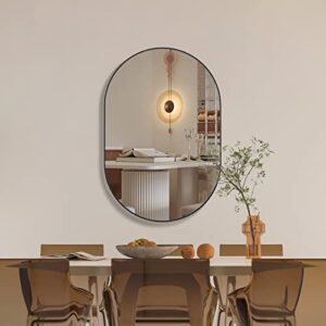 CASSILANDO Oval Mirror, 20"×30" Oval Bathroom Mirror, Metal Frame Mirror, Hang Horizontally or Vertically Unique Wall Mounted Mirror, Black Vanity Mirror for Living Room, Bathroom, Bedroom, Entryway