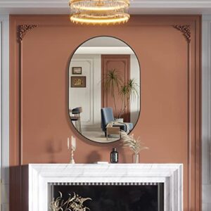 CASSILANDO Oval Mirror, 20"×30" Oval Bathroom Mirror, Metal Frame Mirror, Hang Horizontally or Vertically Unique Wall Mounted Mirror, Black Vanity Mirror for Living Room, Bathroom, Bedroom, Entryway