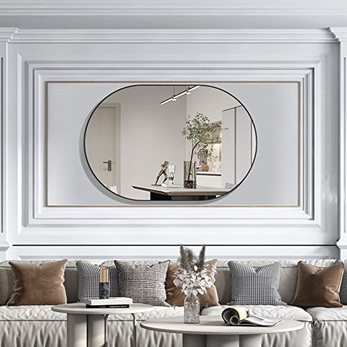 CASSILANDO Oval Mirror, 20"×30" Oval Bathroom Mirror, Metal Frame Mirror, Hang Horizontally or Vertically Unique Wall Mounted Mirror, Black Vanity Mirror for Living Room, Bathroom, Bedroom, Entryway