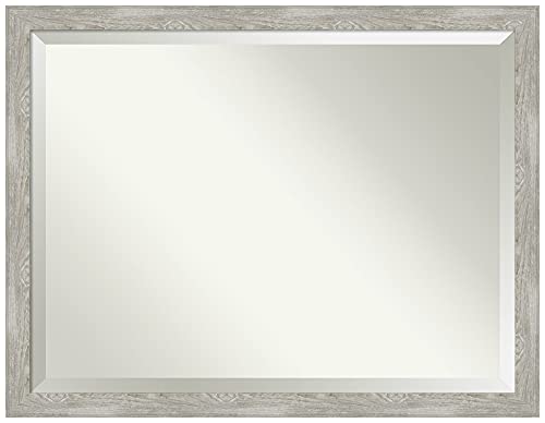 Amanti Art Beveled Bathroom Mirror (33.5 x 43.5 in.), Dove Greywash Narrow Frame - Wall Mirror Grey, X-Large