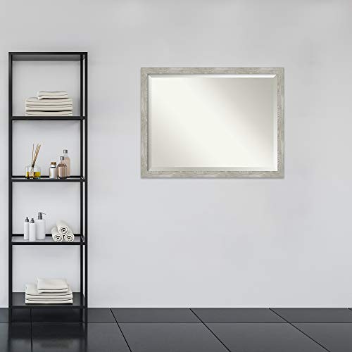 Amanti Art Beveled Bathroom Mirror (33.5 x 43.5 in.), Dove Greywash Narrow Frame - Wall Mirror Grey, X-Large