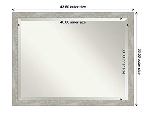 Amanti Art Beveled Bathroom Mirror (33.5 x 43.5 in.), Dove Greywash Narrow Frame - Wall Mirror Grey, X-Large