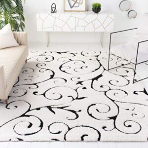 safavieh florida shag collection 8’6″ x 12′ ivory / black sg455 scrolling vine graceful swirl textured non-shedding living room bedroom dining room entryway plush 1.2-inch thick area rug