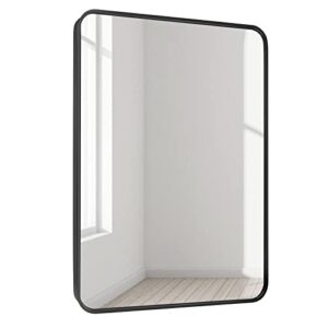 modern 24″x36″ black bathroom mirrors for wall, framed rectangle mirror with rounded corner, metal black mirror for bathroom vertical or horizontal hang, black wall mirrors for vanity, restroom